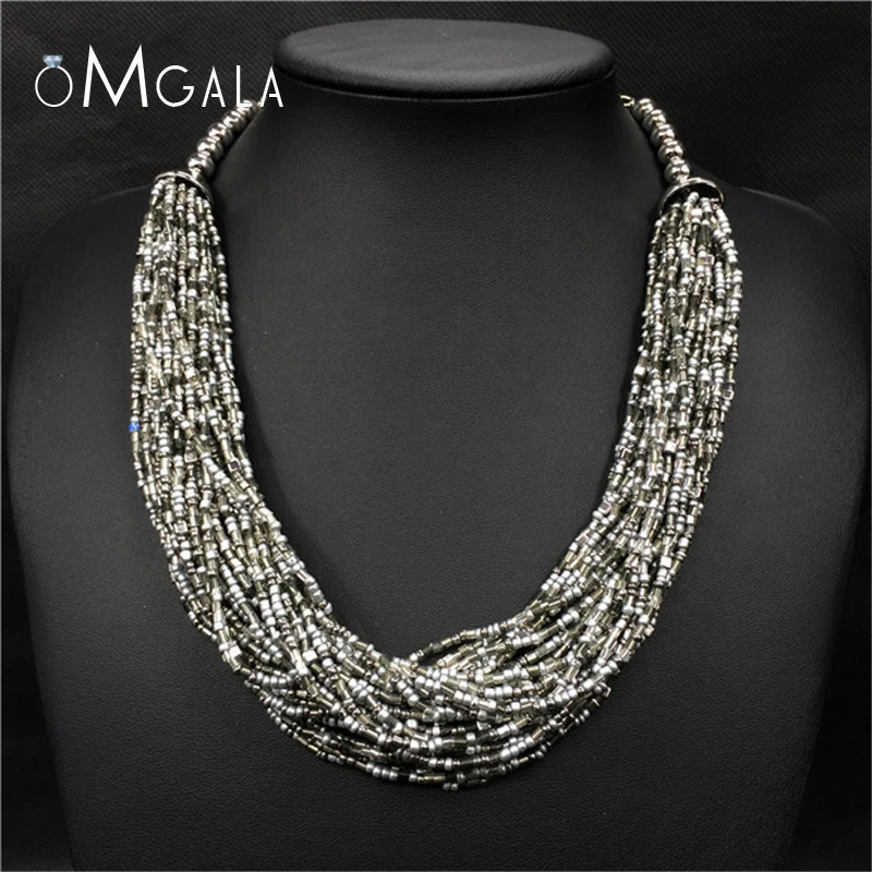 

OMGALA Choker Necklace Fashion Ethnic Collares Vintage Black Gold Color Bead Pendant Statement Necklace For Women Ethnic Jewelry