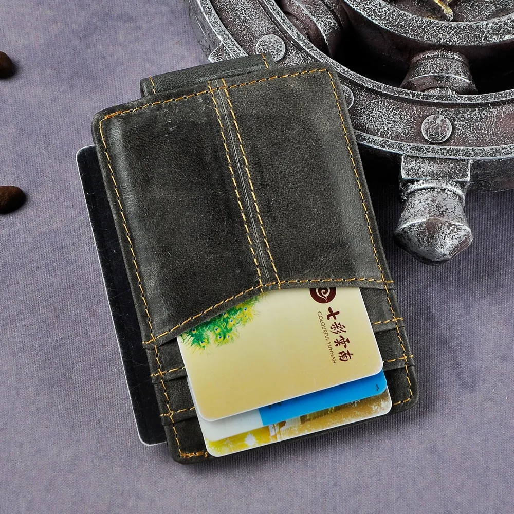 Male Quality Leather Designer Fashion Travel Slim Wallet Front Pocket Magnetic Money Clip Mini Card Case Purse For Men 1017-G