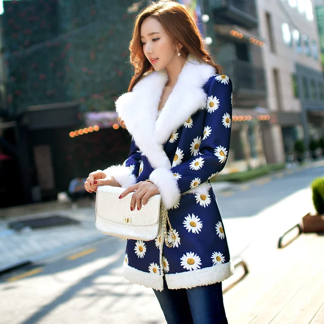 Cheap Original 2016 Brand Winter Jacket Warm Plus Size Slim Waist Fashion Casual Printed Fur Collar Parka Women Wholesale