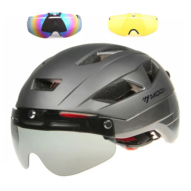 MOON 3 Lens Cycling Helmet Racing Aero TT Goggles Mountain