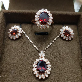 

FLZB, 925 sterling silver jewelry set beautiful charming jewelry for daily wear ring +pendant necklace +earring natural gemstone