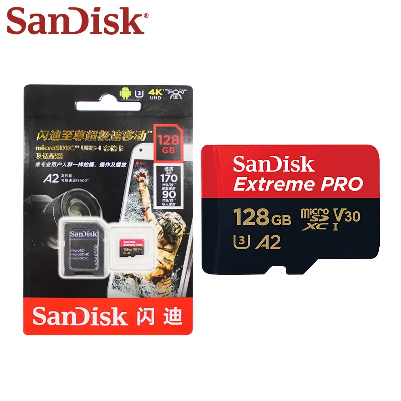 Sandisk Extreme PRO Card 64 Гб 128 ГБ макс Скорость чтения 170 МБ/с. A2 V30 Micro sd-карта Class 10 UHS-I U3 флеш-карты памяти TF