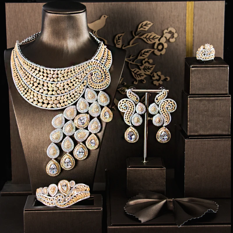 US $198.50 african jewelry sets jewelry accessories bridal jewelry sets WOMEN necklace colour stone necklace WEDDING SETSZirconia stone
