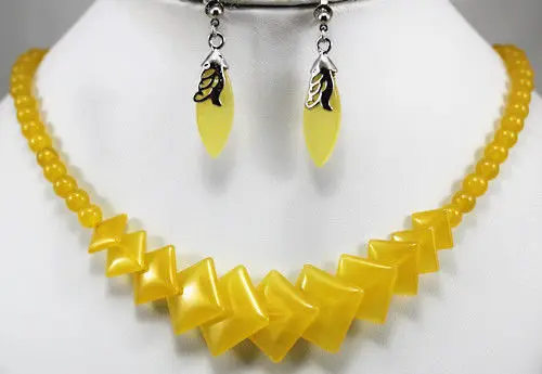 ShippingFashion 18 &quotЗеленый Нефрит Бусины И Площади Ожерелье Серьги Комплект Ювелирных
