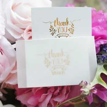 

multi-use 25pcs Mini thank you Card gold with transparent white envelope Scrapbooking party invitation DIY Decor gift party card