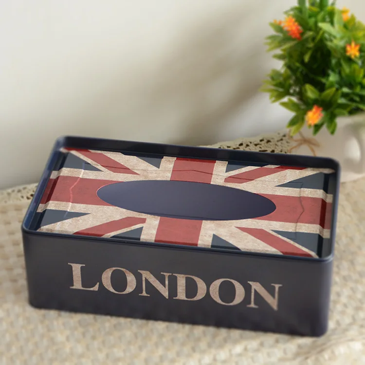 Британский стиль прямоугольной формы металлическая коробка из олова чехол диспенсер бумаги держатель для рулона декоративная жестяная коробка Горячая