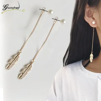 Leaf Feather Drop Earrings