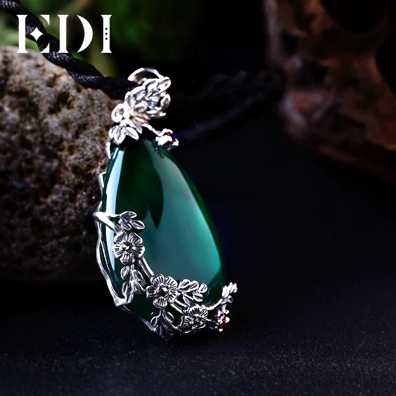 EDI Natural Chalcedony Gemstone Elegant Pendant For Women Garnet 925 Sterling-silver-jewelry Flower Necklace Chains Gifts
