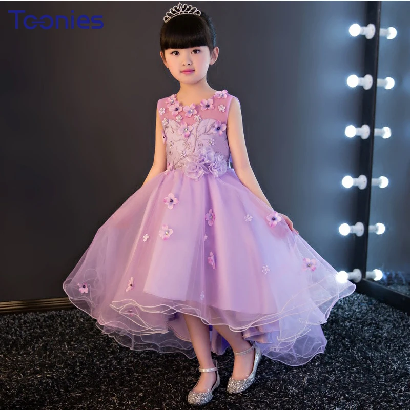 Desgaste Infantil Do Bebê das crianças e Meninas Grandes Vestidos De Fadas Da Princesa Floral vestido de Baile Trumpet Roxo Tipo Menina Festa de Batismo roupas
