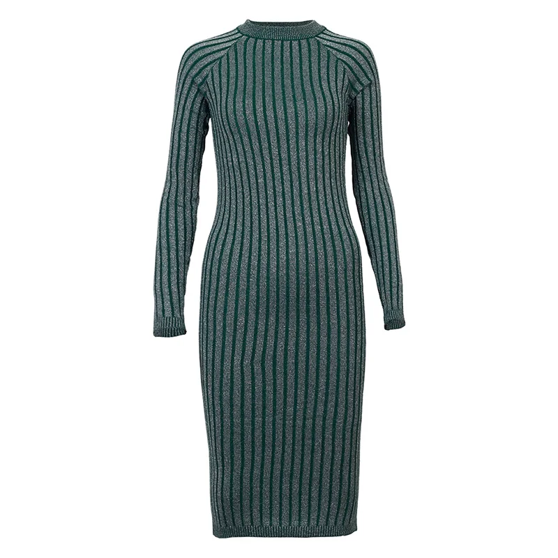 Wixra теплое и очаровательное женское платье-свитер Осень Зима длинное сексуальное облегающее платье с люрексом эластичное обтягивающее трикотажное платье в полоску - Цвет: Green