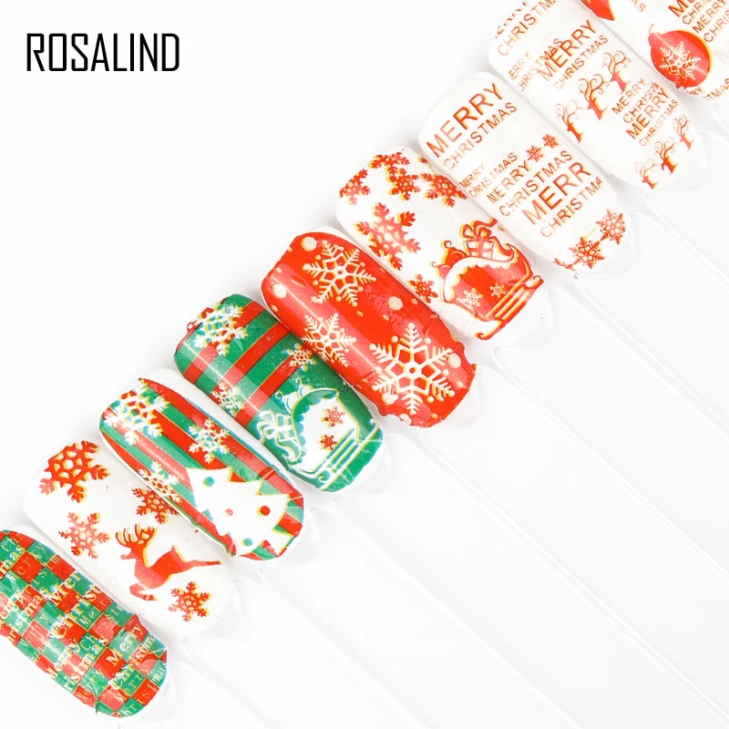 ROSALIND Nail Art Stickers Christmas Style Wraps Manicure Gel Polish Decoration Colorful Transfer Decal | Красота и здоровье