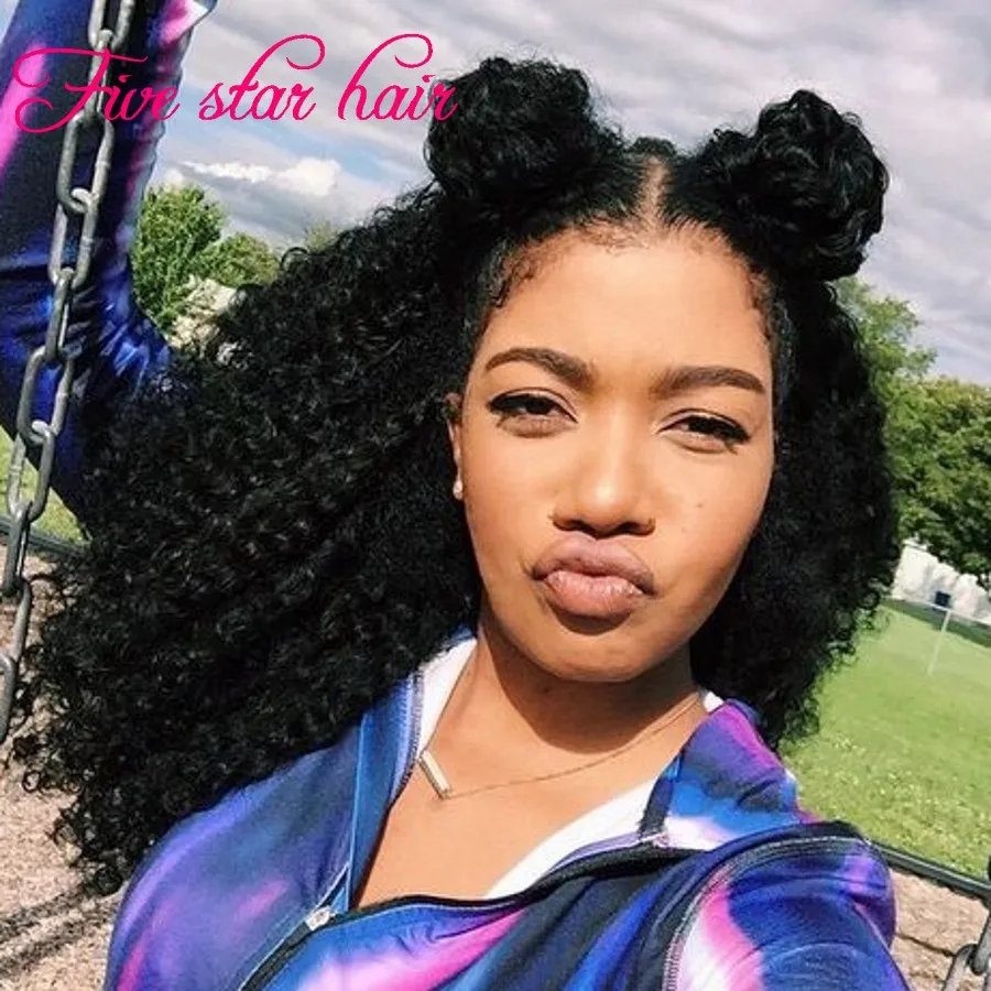 High Ponytail Full Lace Wig Glueless Virgin Kinky curly Brazilian hair Middle Part Lace front