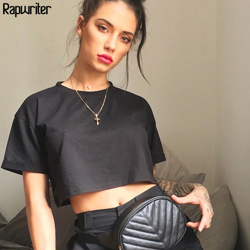 Rapwriter casual Loose 6 Colors Solid Crop Tops Summer T-Shirt Women 2020 Heat O-Neck Short Sleeve Stretch Crop Tops feminina Rapwriter casual Loose 6 Colors Solid Crop Tops Summer T-Shirt Women 2020 Heat O-Neck Short Sleeve Stretch Crop Tops feminina