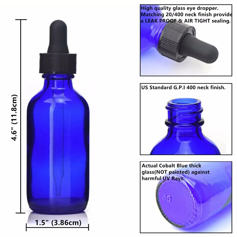 6X60 мл пустая 2 унции кобальт синий стеклянный жидкий реагент бутылочка с пипеткой для эфирного масла Ароматерапия лаборатория химический