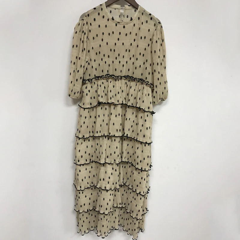 

Elegant New Dot Print Women Midi Dress High Quality Cascading Ruffles Long Dress Loose Holiday Party 2019 Summer Clothes