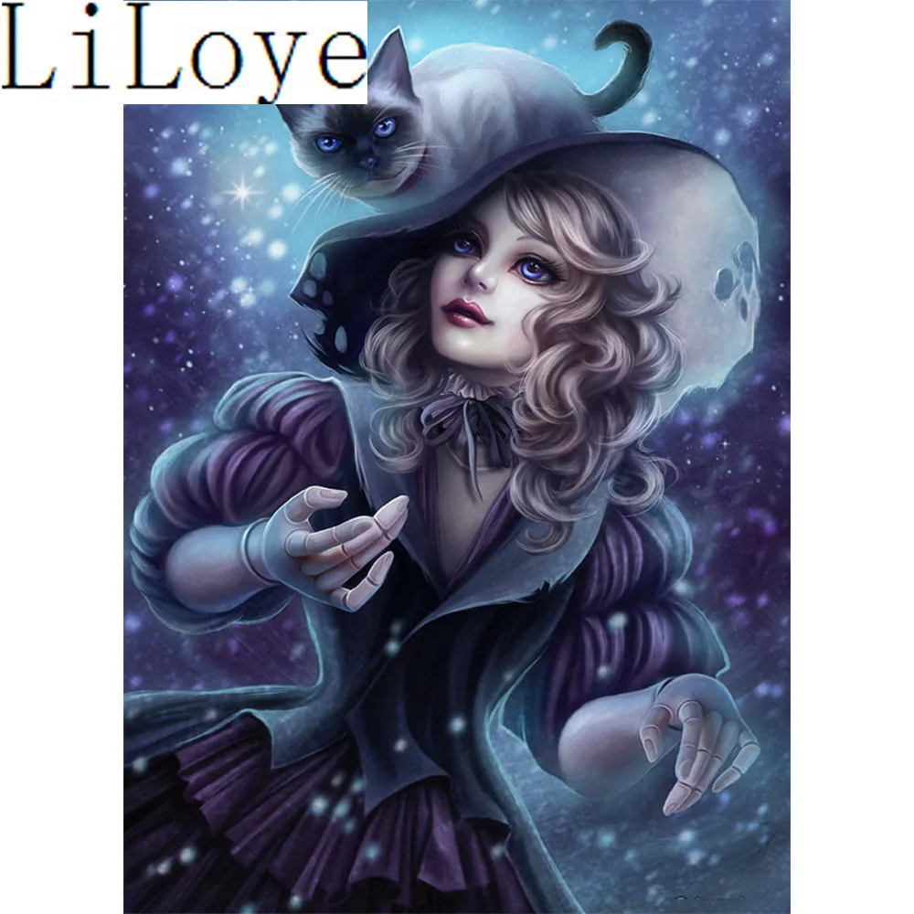 

LI LOYE DIY Diamond Painting Cross Stitch Cartoon girl Diamond Mosaic Rhinestones Decor Paintings Diamond Embroidery Cat RT185