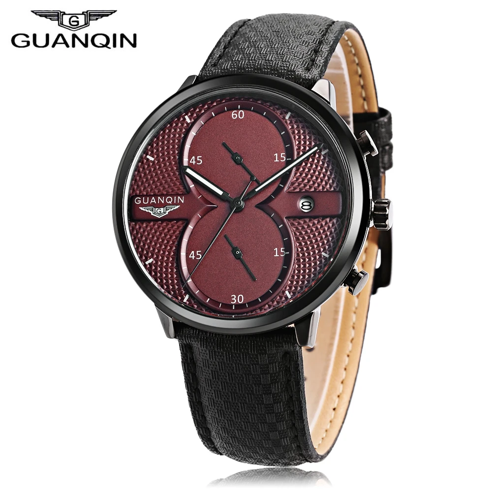 

GUANQIN GS19014 Men Quartz Watch Date Chronograph Luminous Genuine Leather Band Wristwatch