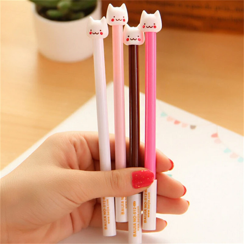 4Pcs 0.5mm black ink pens Kawaii Cute Cat Gel pen for writing signature Stationery Office School