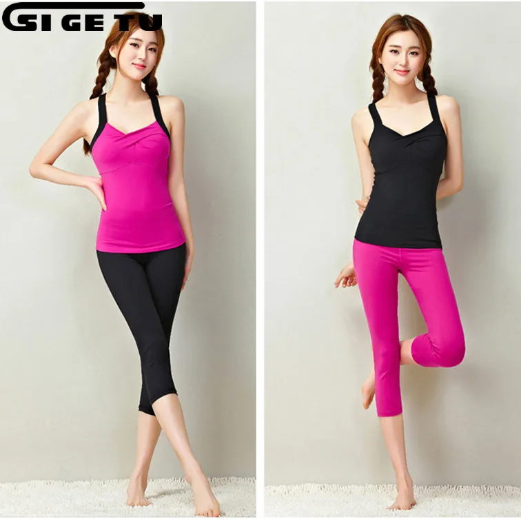 

Yoga Sling Sets Gym Clothing Slim Leggings Fitness Sets Sport Suit Women Fitness Workout Clothes Top+Pants 2pcs