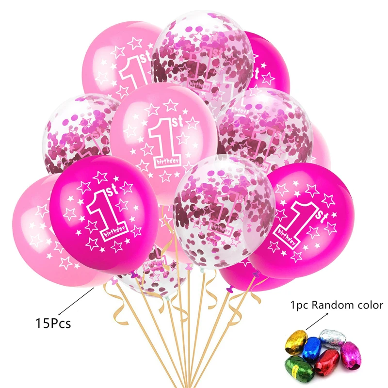 Воздушный шар на день рождения Babyshower, воздушный шар на день рождения для мальчиков/девочек, украшение для вечеринки на день рождения, воздушный шар для детей, декор для детей, воздушные шары - Цвет: 15pcs 1st pink