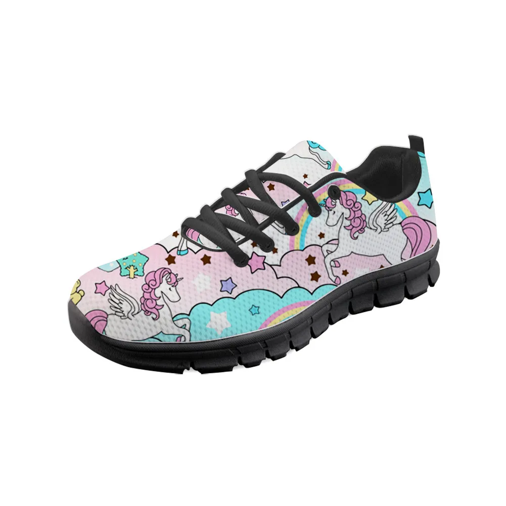 Cute Unicorn Women Flats Sneaker Black Soles For Woman Ladies Leisure Walk Outside Shoes Nurse Work Loafers Lazy Footwear