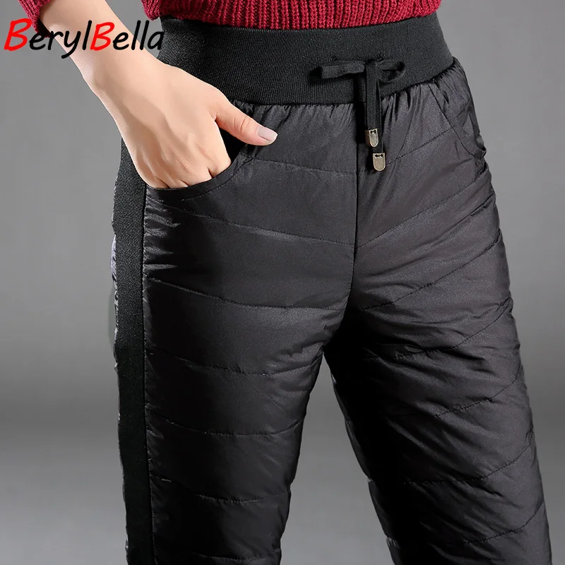 Повседневные женские брюки размера плюс, зимние утепленные брюки с высокой талией, женские элегантные узкие брюки BerylBella