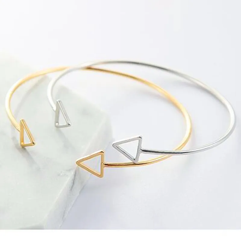 Hot Japan and Korea Simple Style Hollow Double Triangle Square Adjustable Opening Bangles Exquisite Geometric Bracelet