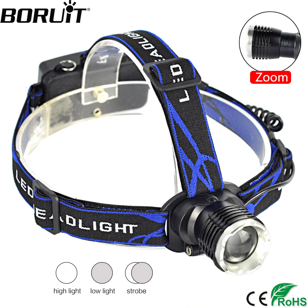 

BORUiT RJ31 XML T6 LED Headlamp 3-Mode Zoomable Headlight DC Charger Head Torch Camping Fishing Flashlight by 18650 Battery