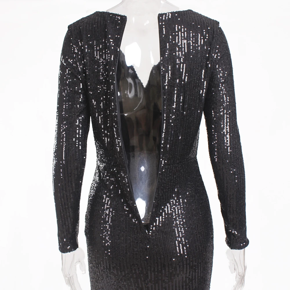 Элегантное черный Платье с блестками платье для вечеринки платья с запахом V-образный вырез длинное платье эластичный платья с запахом элегантное платье