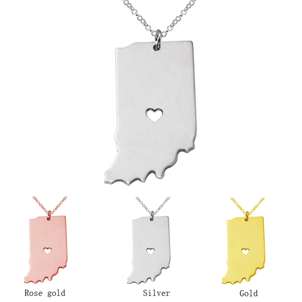 Unite States America Indiana State Map Necklaces Gold Silver Color Pendant Chain For Women Men | Украшения и аксессуары