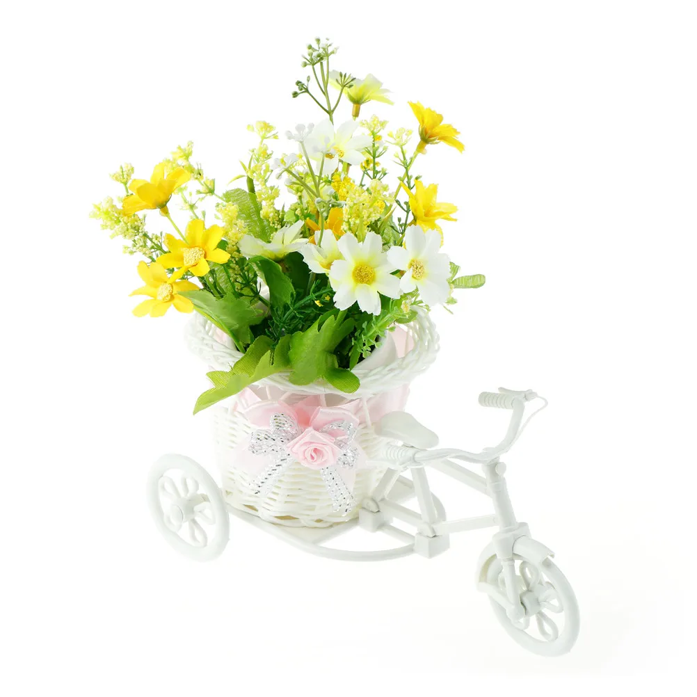 Цветок пластиковый белый трехколесный велосипед дизайн Цветочная корзина контейнер для цветочных растений украшения дома свадьбы ваза