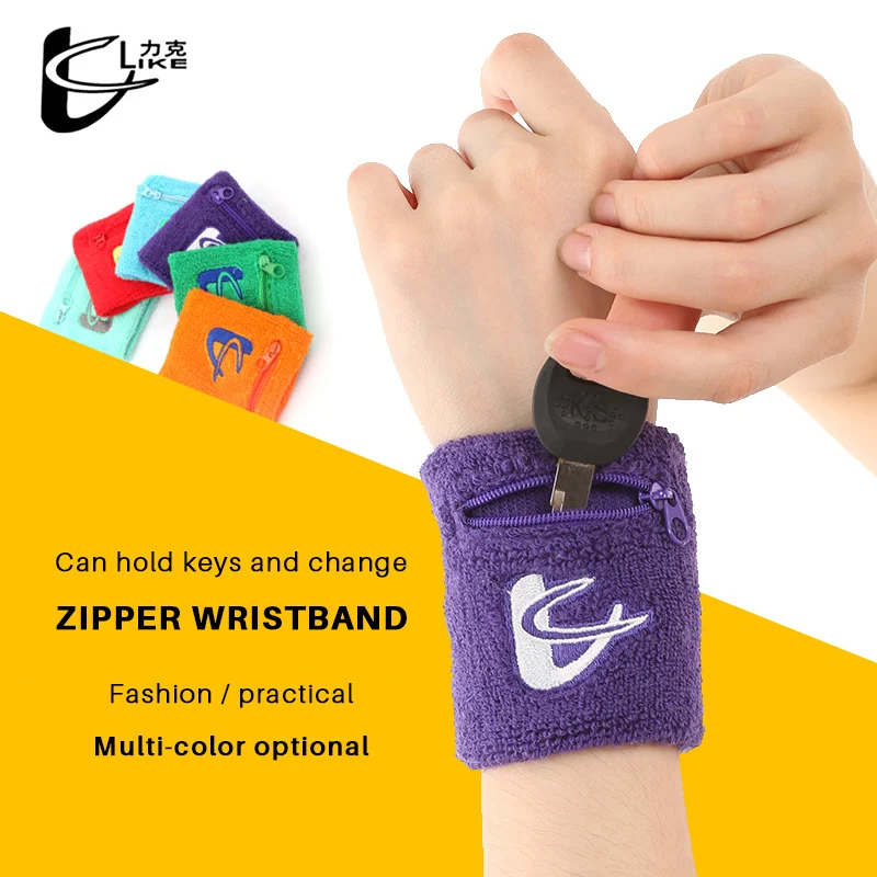 

Zipper Pocket Sweat Wristband Cotton Elastic Wrist Support Men Women Kids Tennis Wristlets Sports Fitness Protect Band 1PCS