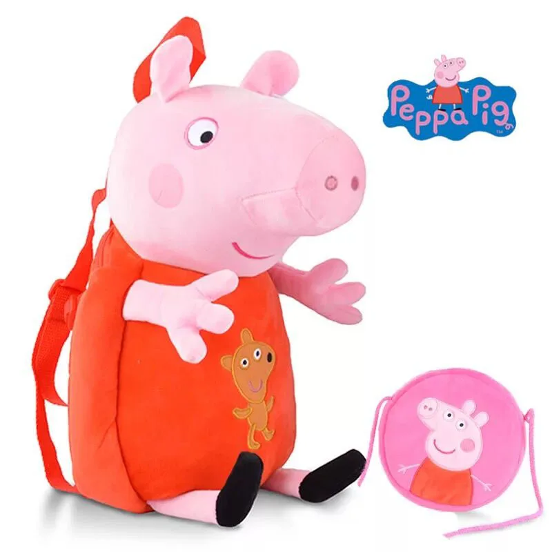2pcs Genuine peppa pig backpack Plush Toys 44cm shoulder bag +19cm doll