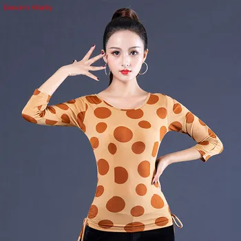 

Fashion Wave Point Latin Dance Top For Women Long Sleeve Dancing Shirts Sexy Vogue Ballroom Costume Performance Dancing Wear