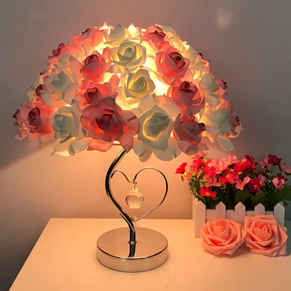 Европейский настольный светильник llamp с розами, светодиодный ночник, прикроватный светильник, домашний декор для свадебной вечеринки, атмосферный Ночной светильник, светильник для сна, ing - Испускаемый цвет: white and pink
