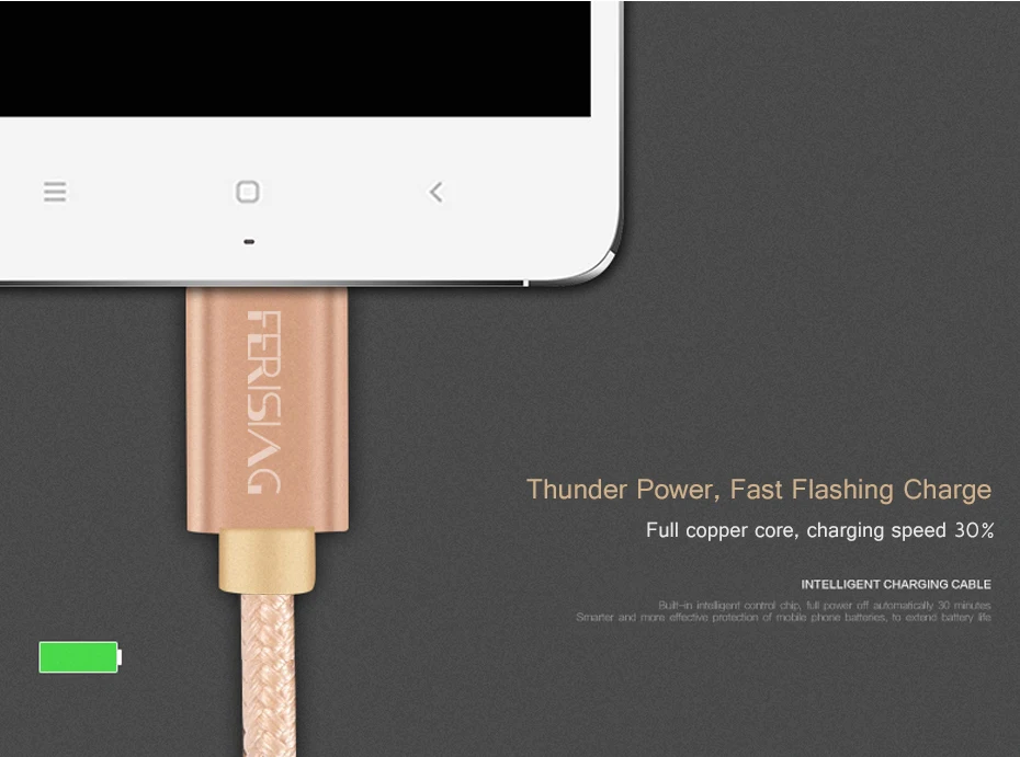 FERISING металлический штекер Кабель нейлон 2A USB кабель для передачи данных lightning, Android Micro, type-C, телефон планшет для iPhone X, samsung, Xiaomi