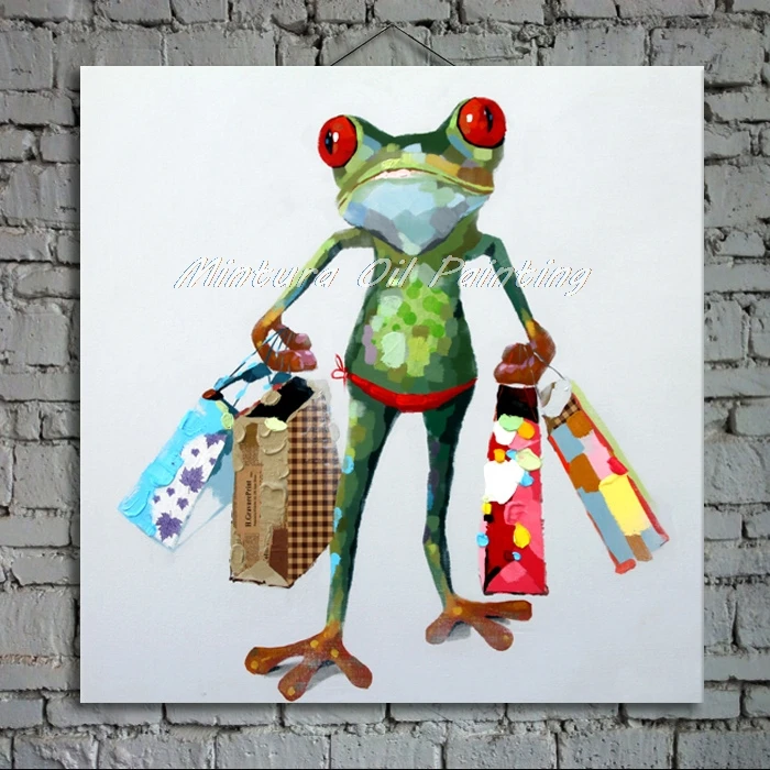 New! Large Hand Painted Modern Abstract Cartoon Animal Oil Painting On Canvas Music Frog Wall Art For Children's Room Home Decor - Цвет: HY141259