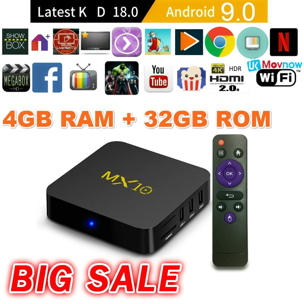 TTVBOX MX 10 Android TV Box 4GB 32GB Latest KD 18.0 Android 9.0 TV BOX RK3328 Quad Core 4K HDR eMMC 2.4GHz WIFI USB 3.0 Smart TV