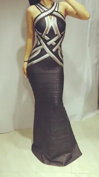 

Top Quality Women Luxury Sexy Backless Bronzing Long Bandage Dress 2018 Knitted Elastic Party Dress