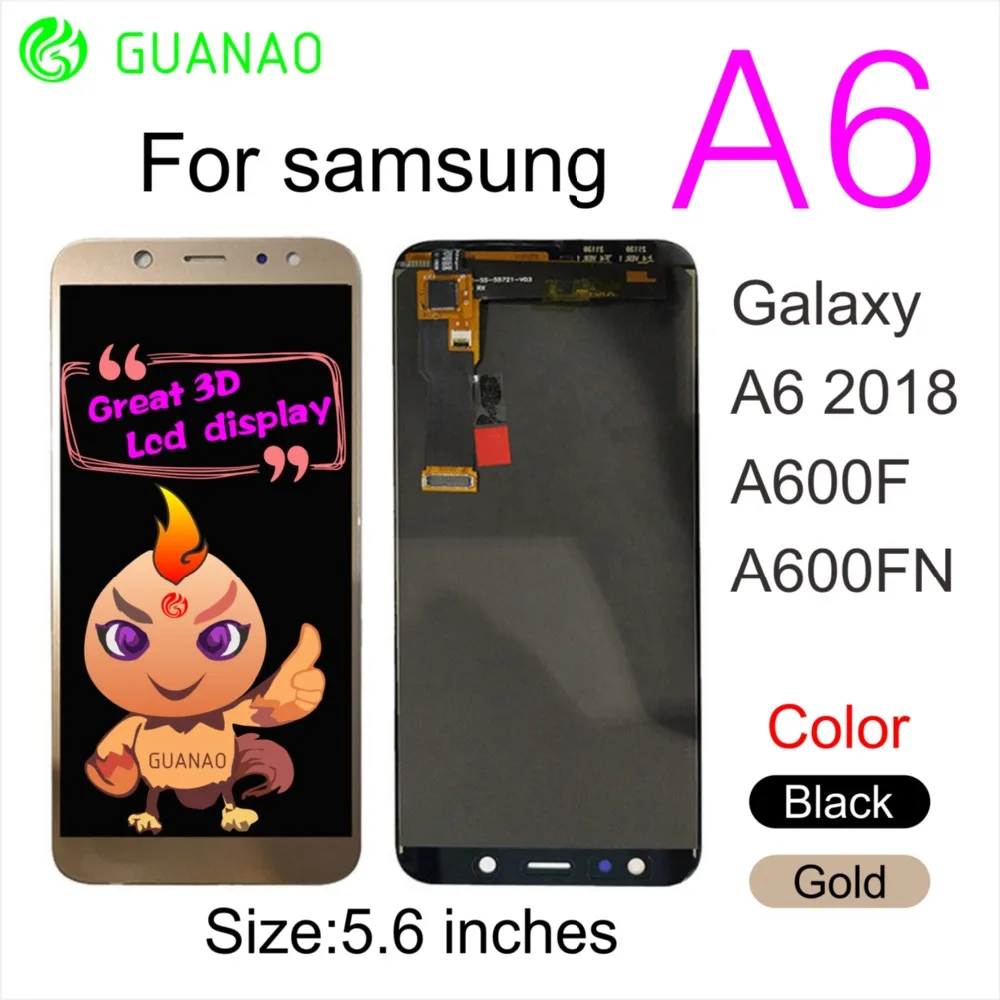 5.6'' Adjust Brightness LCD For Samsung Galaxy A6 2018 A600F A600FN LCD Display Touch Screen Digitizer With Tools