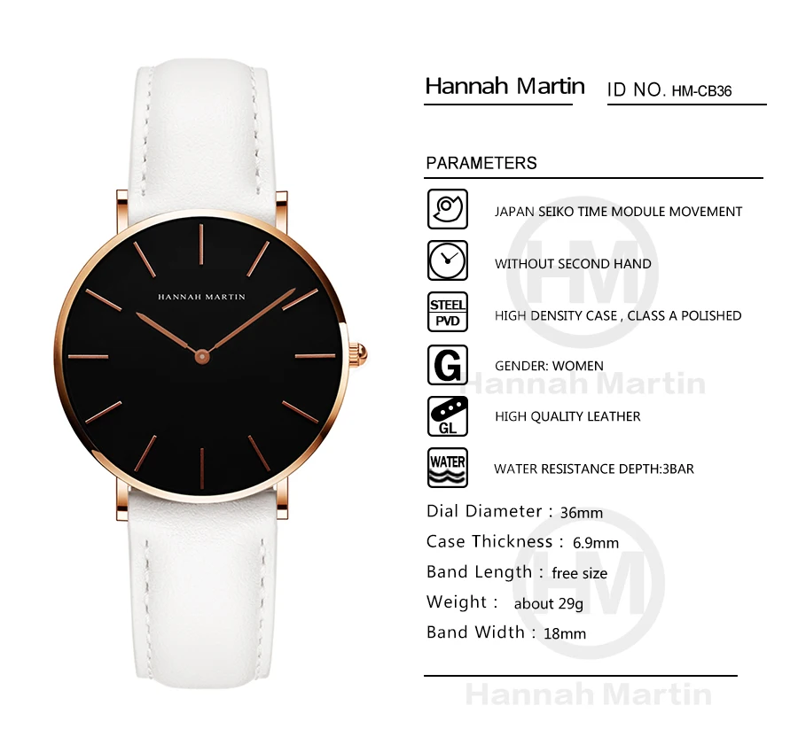 HANNAH Martin брендовые Модные Простые японские часы с кварцевым механизмом кожаный ремешок нейлоновые часы женские водонепроницаемые наручные часы 776