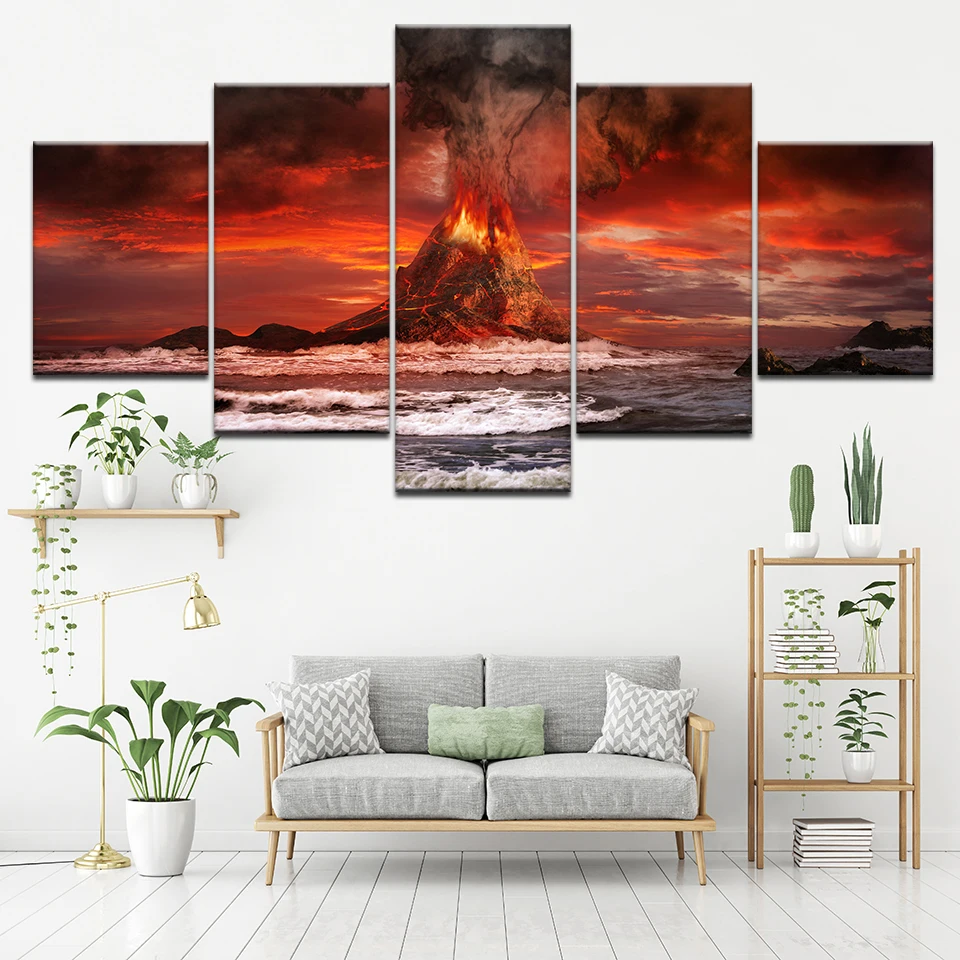 

Canvas Paintings Natural landscape volcanic eruptions 5 Pieces Wall Art Painting Modular Wallpapers Poster Prints Home Decor TYG