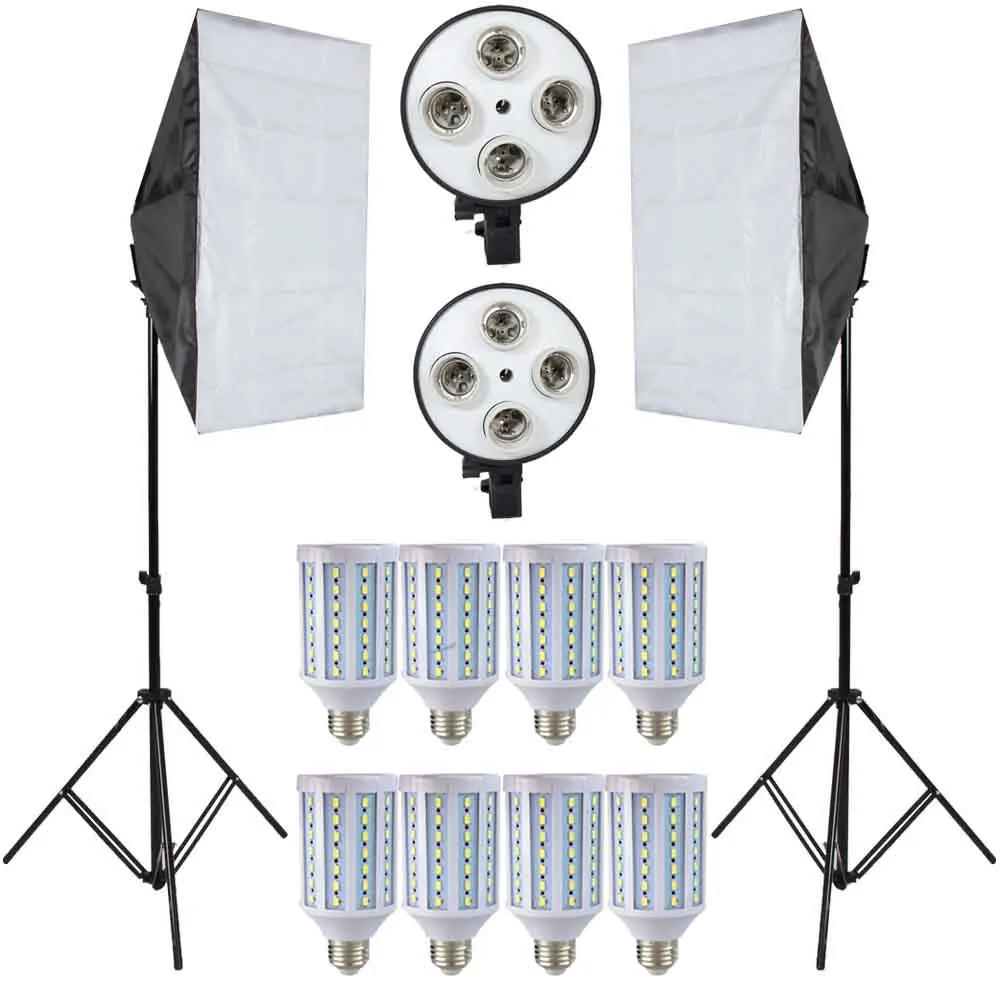 

LED Lamps Lightbox for Photography Lighting Bulbs Kit Photo Equipment with 2PC Softbox Light Stand For Photo Studio Diffuser