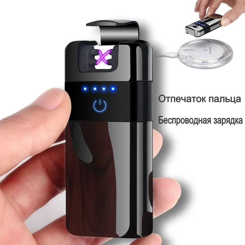 

2018 Creative Wireless Charging Double Arc Lighter Fingerprint Touch Electic USB Lighters Metal Rechargeable Arc Plasma Lighter