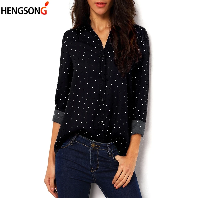 

Fashion Spring Casual Shirt Women Chiffon Blouse Long Sleeve Perspective Sexy Shirt Polka Dot Blouse Female Loose Casual Tops