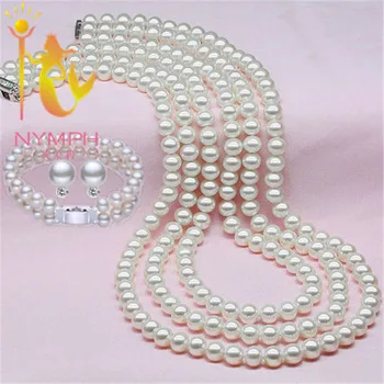 

NYMPH Jewelry Pearl Sets,Natural Freshwater Pearl Sets,Classical Necklace,Earrings and Bracelet,Best Gift For You,Free Shipping