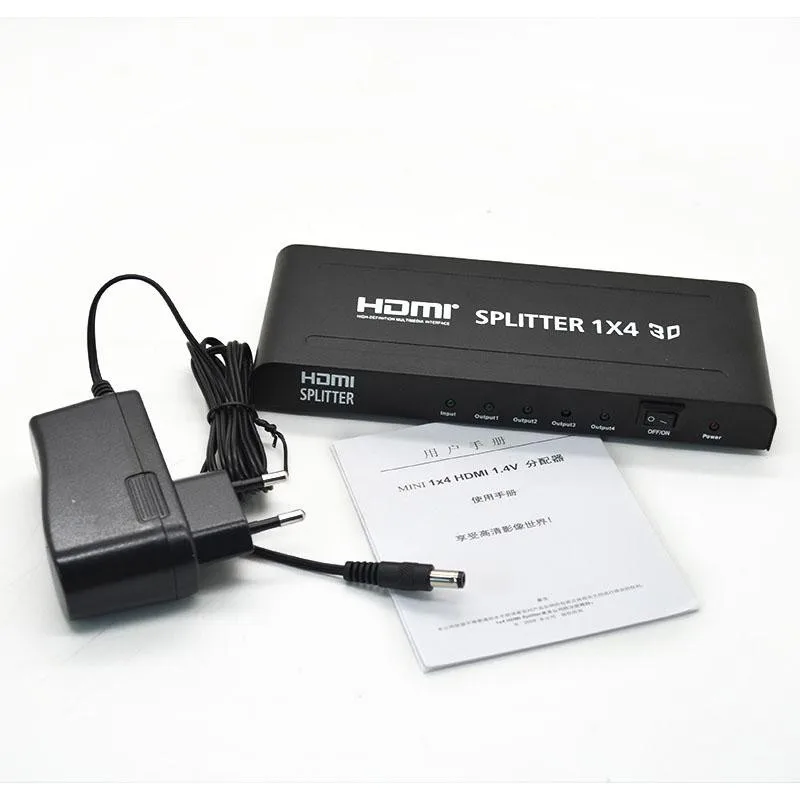 Full HD1080p HDMI splitter 1X4 Home Video split with power adapter Support 3D/4K*2K deep color 48bit Blue-Ray in Safe package_6