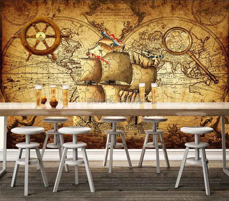 Ретро Ностальгический плакат 3D обои комнаты на заказ Фреска нетканые обои Декор навигация карта мира плавания Фреска картины