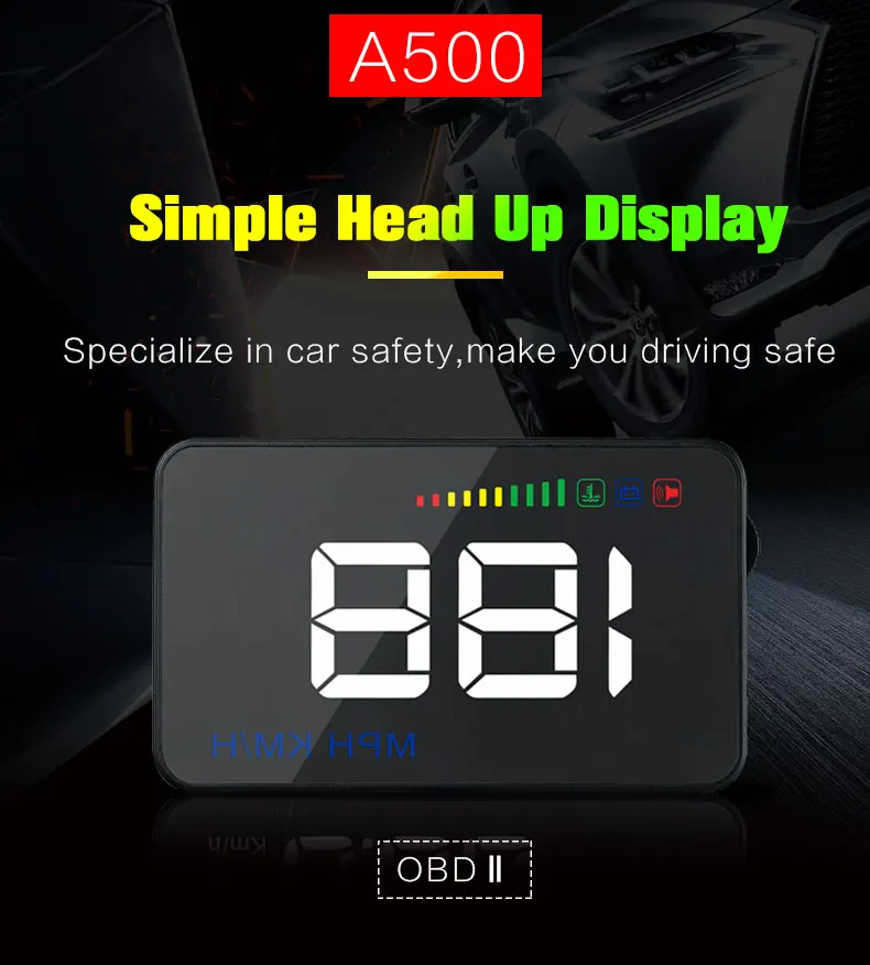 RMLKS A500 3,5 дюймов автомобилей HUD Head Up Дисплей Спидометр OBD2 OBDII EUOBD Авто проектор параметр Дисплей с превышения скорости Предупреждение