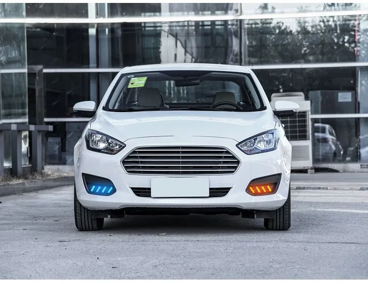 EOsuns led drl дневные ходовые огни для Ford Escort с движущимися желтыми поворотниками и синий Ночной свет для бега